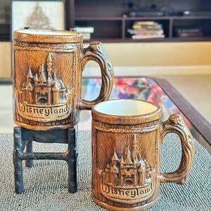 Set of 2 Vintage Disneyland Mugs | Sleeping Beauty Castle Wood-Look